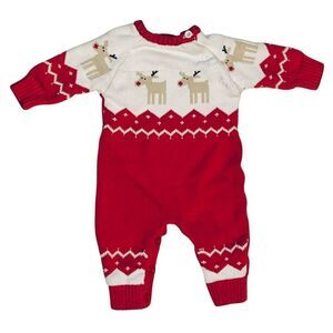 Zoerea Baby Red Holiday Reindeer Romper Sweater Size 60, 0-4 Months